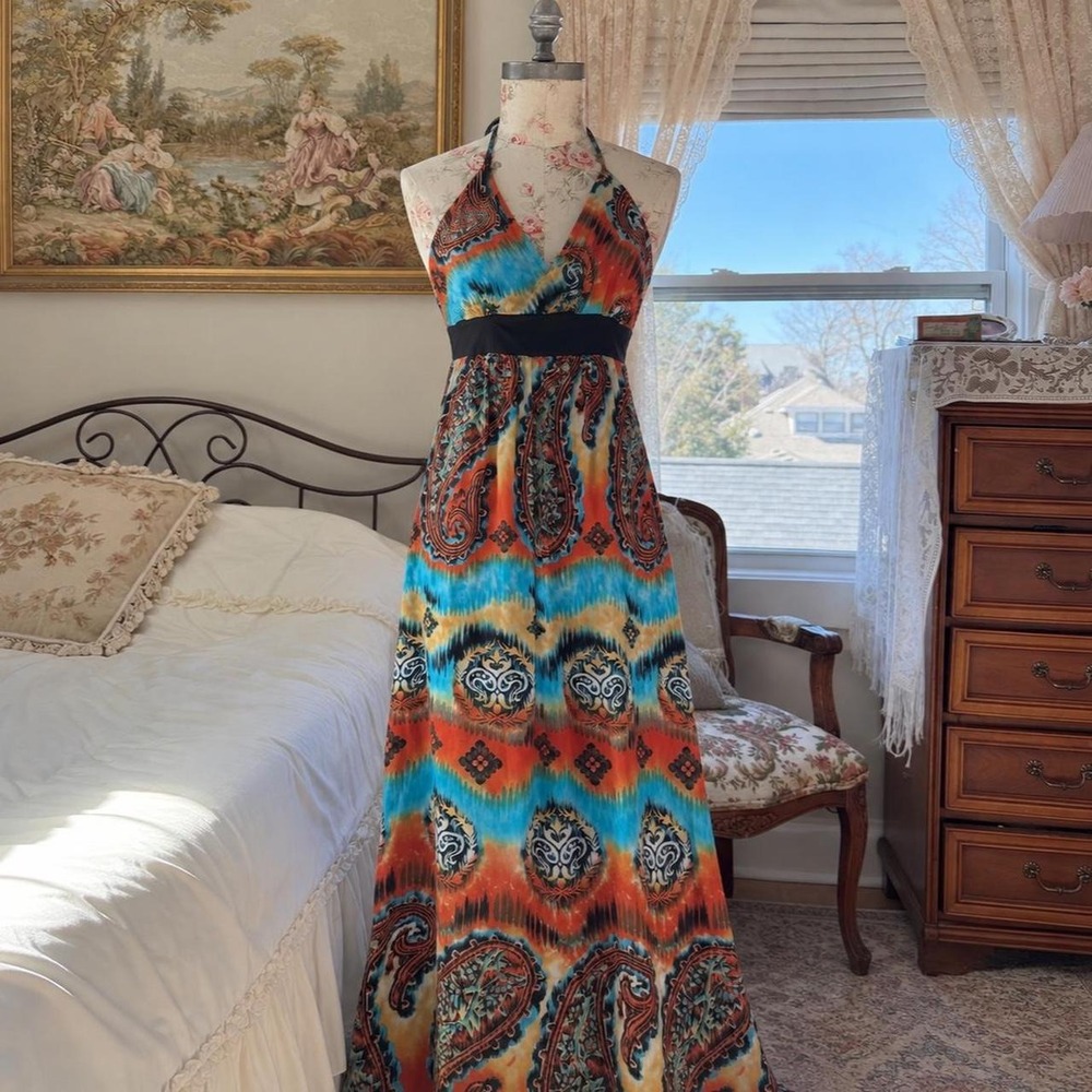 Y2K Body Central multicolor paisley halter maxi dress size small